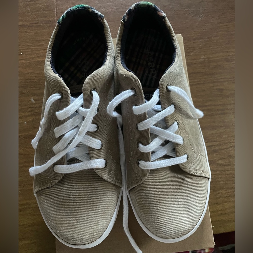 Sperry LTT Tuck shoes in Khaki with white laces